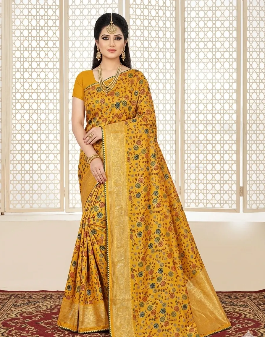 Elegant women printed art silk saree
