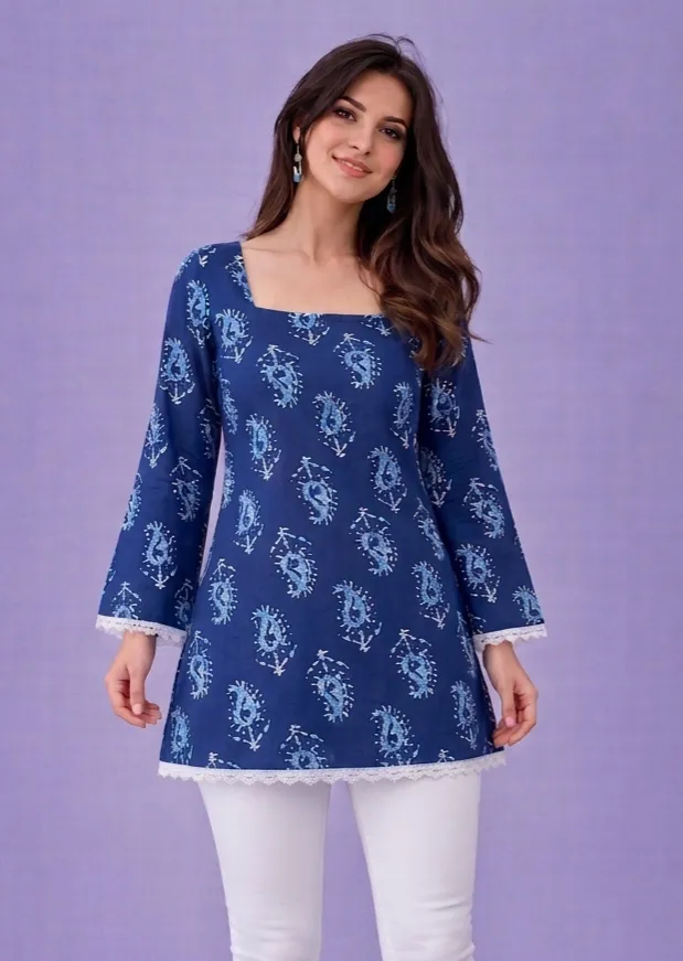 Bell sleeve floral print short kurti