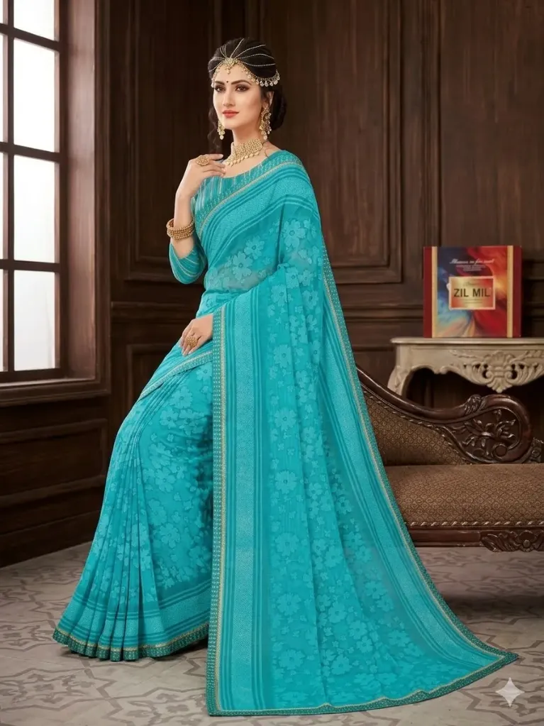 Floral print chiffon saree